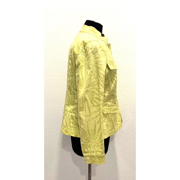 Lafayette 148 Yellow Palm Print Cotton Jacket With Collar & Button Front 12 - Picture 3 of 11